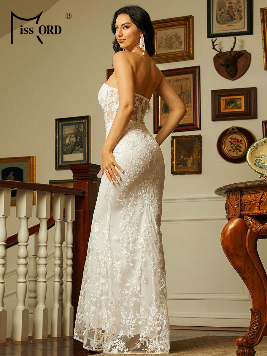 Missord White Lace Wedding Dress Elegant Women Strapless See Throught Bodycon E image 3