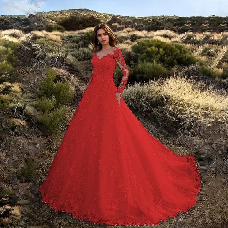 2024 Elegant High Waist Wedding Dress Women Clothing Pure White Long Sleeves Wo image 4