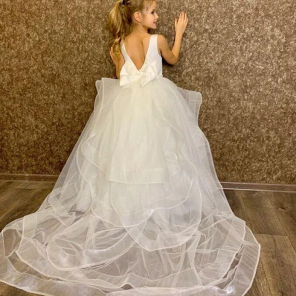 Ball Gown White Bridesmaid Dress Girls Wedding Party Flower Girl Dresses Kids P image 2