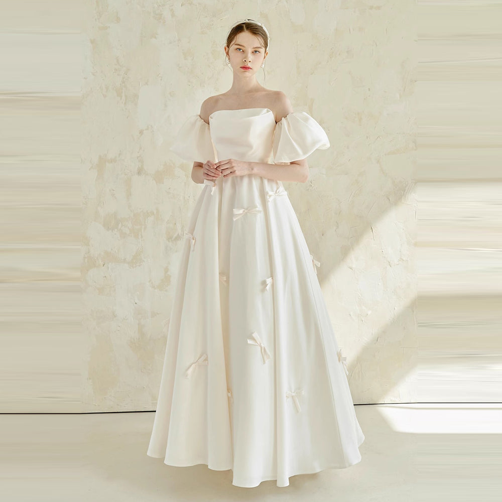 Wedding Dress Women Off the Shoulder Long Bridesmaid Prom Dress White Wedding P image 5