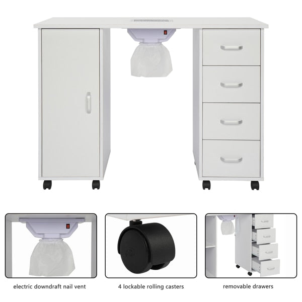 Portable nail table, nail art work table, single door 4 drawers with fan, locka image 2
