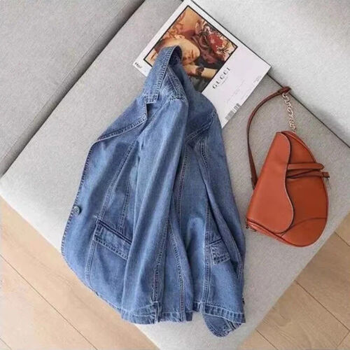 Vintage Suit Women Jeans Jacket Casual Tops Loose Short Denim Blazer O