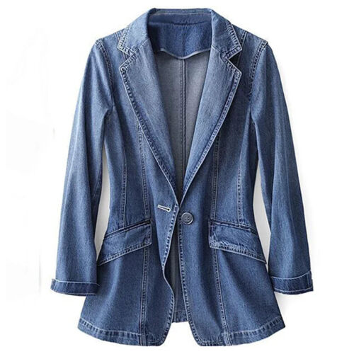 Vintage Suit Women Jeans Jacket Casual Tops Loose Short Denim Blazer O