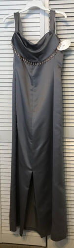 Watters & Watters Women Satin Gray Teardrops Sleeveless Full-Length Si