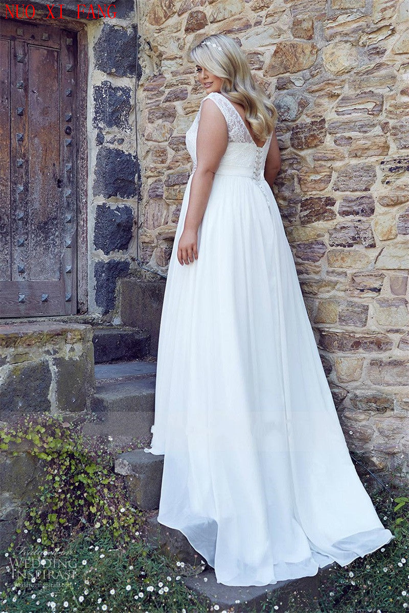 White Plus Size Chiffon Applique Lace Beach Wedding Dresses Pregnant Women Cors image 2