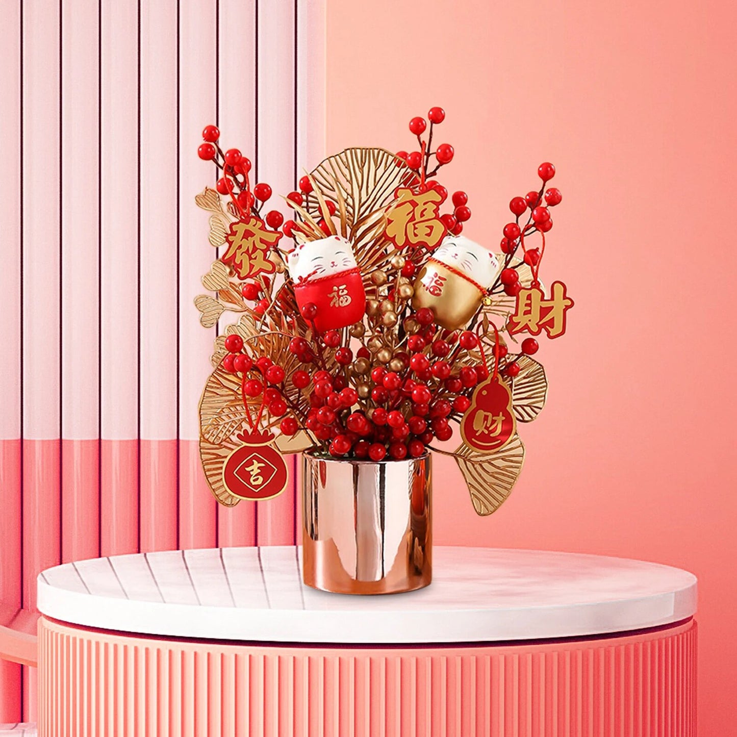 Red Artificial Berry Branches Bonsai Traditional Chinese New Year Ornaments Bon image 0