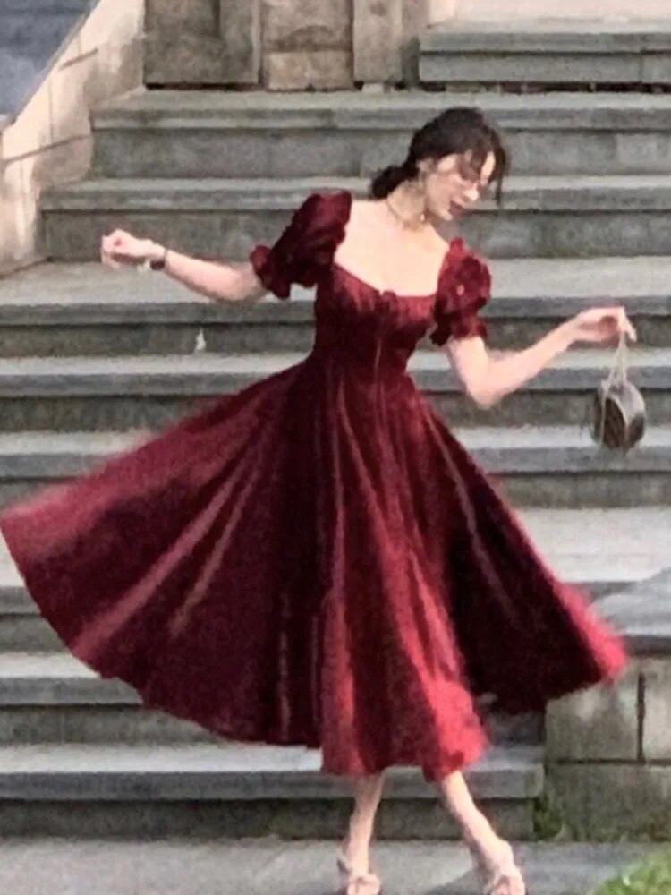 Elegant French White Wedding Party Dress Women Vintage Burgundy Romantic Prom V image 5