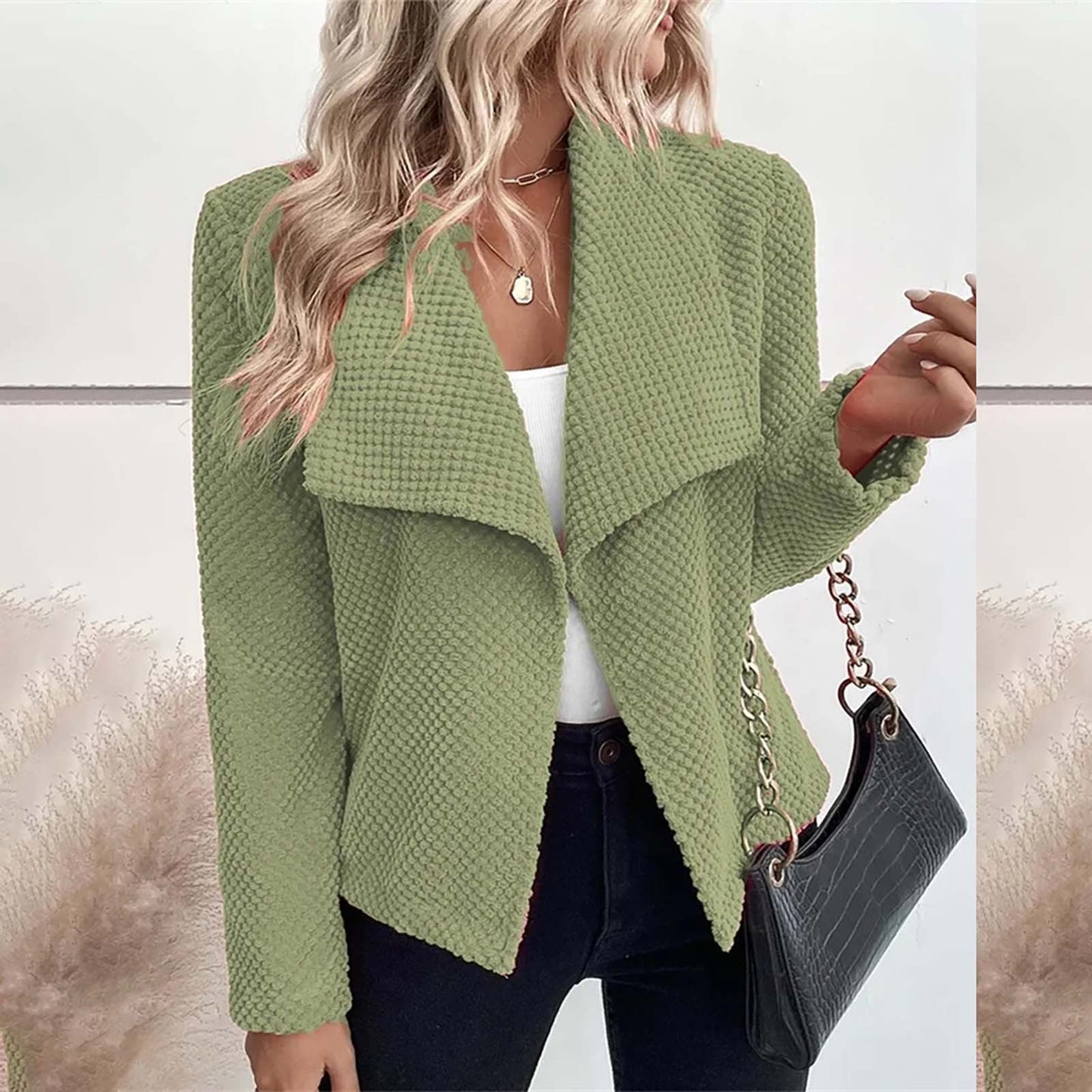 2023 European And American Autumn And Winter Lapel Solid Color Long Sleeved Sim image 1