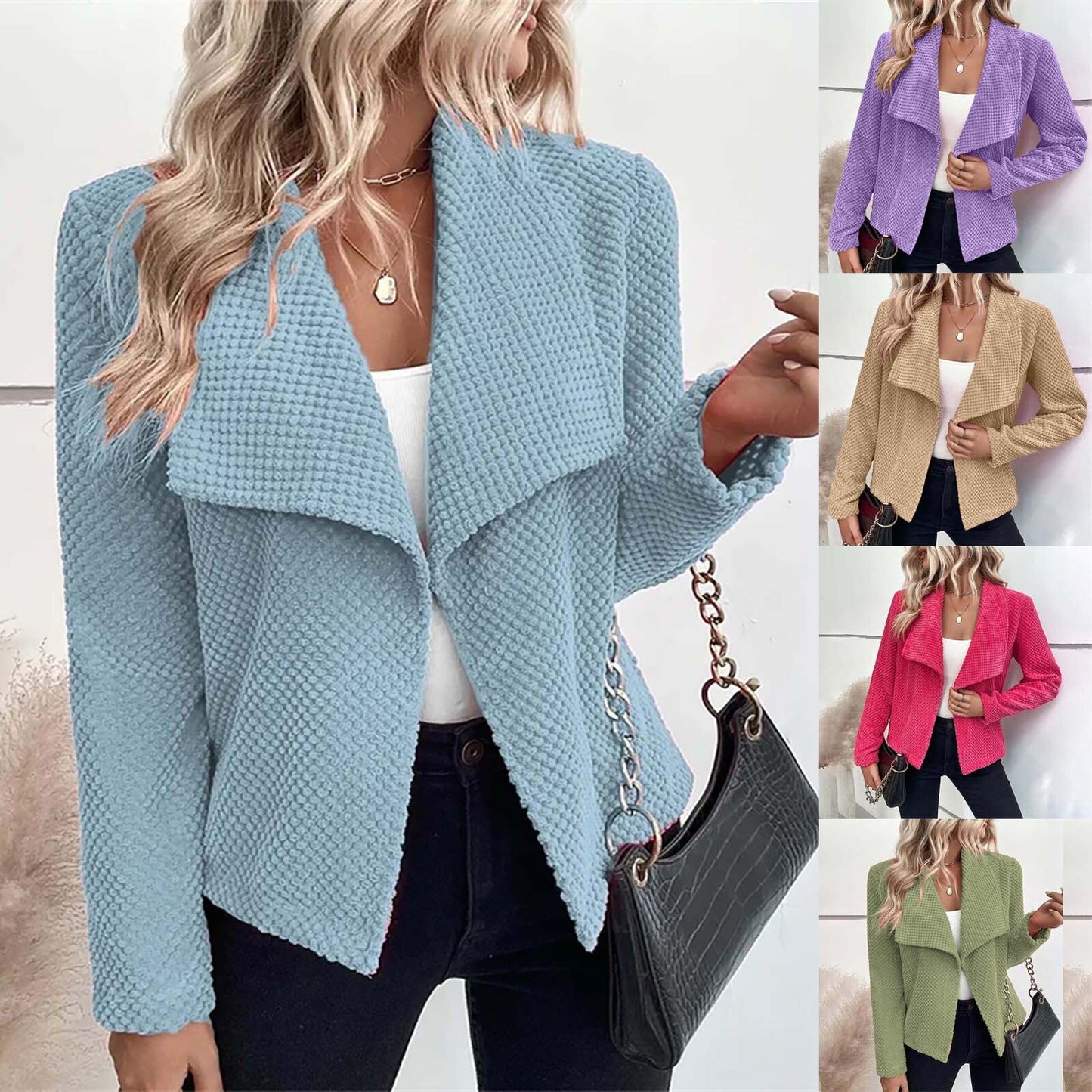 2023 European And American Autumn And Winter Lapel Solid Color Long Sleeved Sim image 0