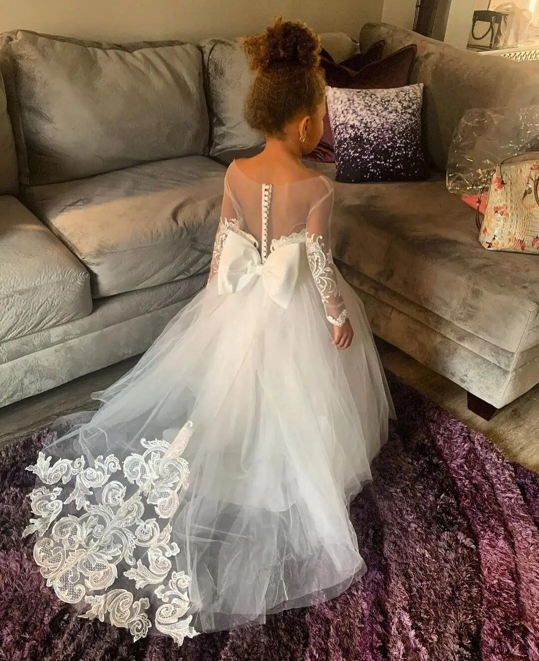 BABYONLINE Long Sleeve White Ivory Flower Girl Dresses for Wedding Guest Child image 2