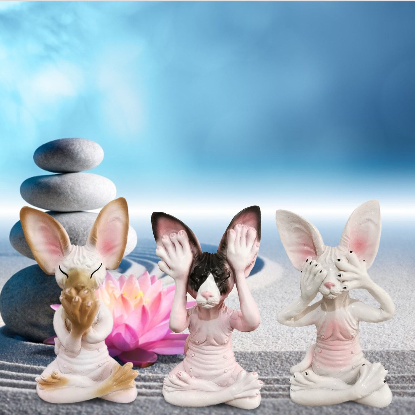 Whimsical Buddha Sphynx Cat Figurine Cover Eyes Meditation Yoga Art Craft image 2