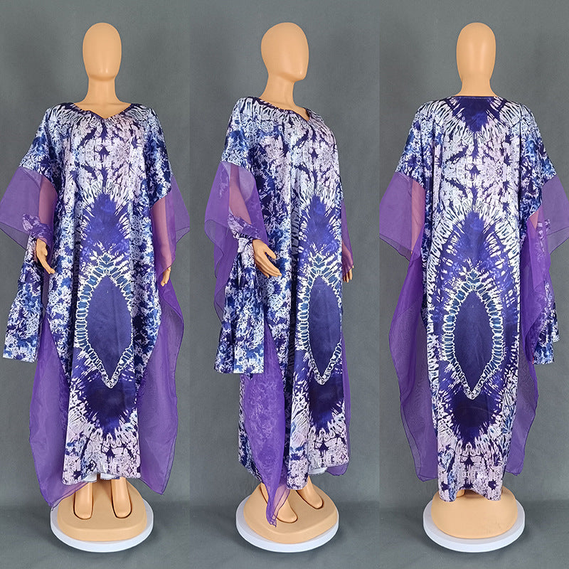 Bohemian Ethnic Kaftan Women African Print Dresses Evening Gown Mesh Party Robe image 5