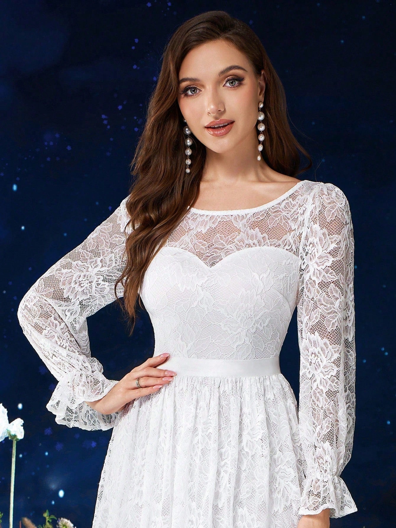 MIUSOL Full Floral Lace White Wedding Formal Maxi Dress image 6