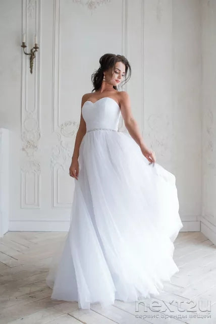 BABYONLINE White Wedding Dresses 2024 Sweetheart Crystal Beaded Belt Tulle A-li image 2