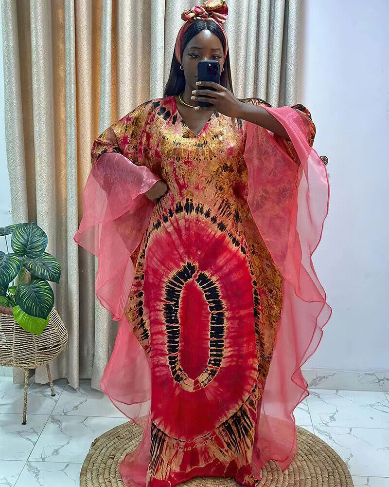 Bohemian Ethnic Kaftan Women African Print Dresses Evening Gown Mesh Party Robe