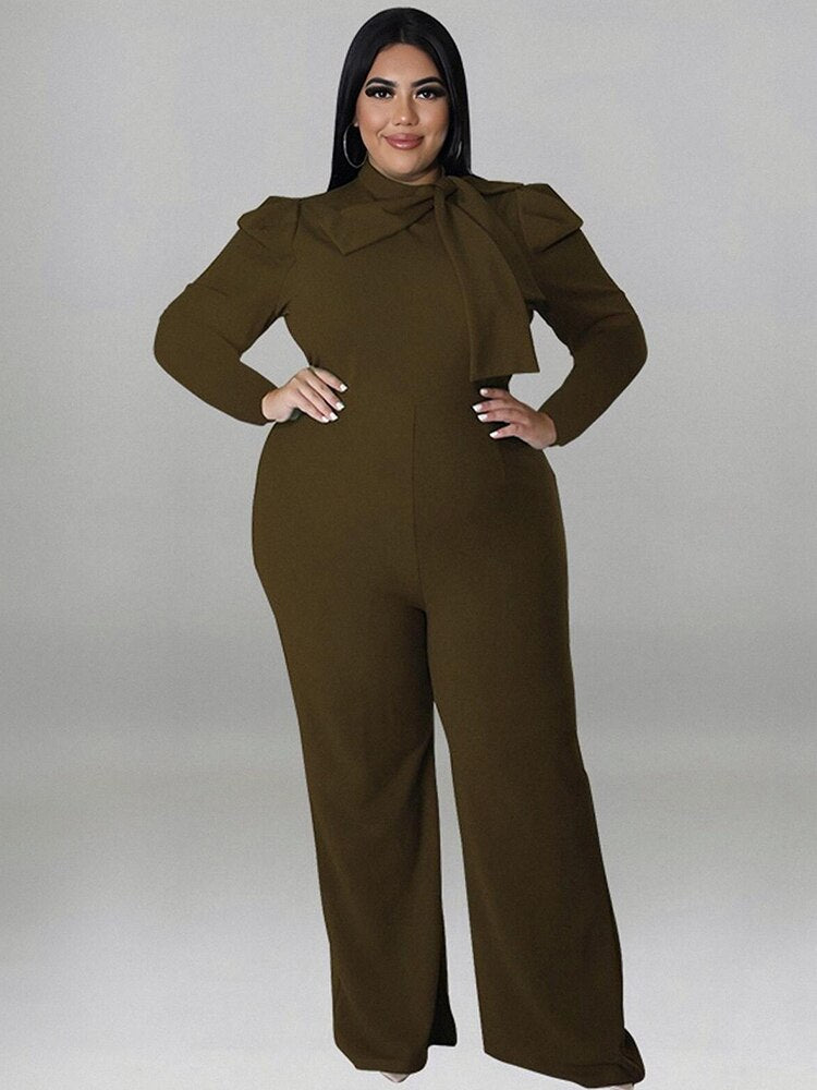 Mono de mujer elegante y chic de manga larga de talla grande mono de color sólido Elega