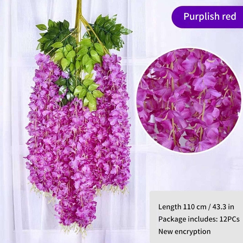 12Pcs Wisteria Artificial Flower Rattan Wreath Arch Wedding Home Garden Office