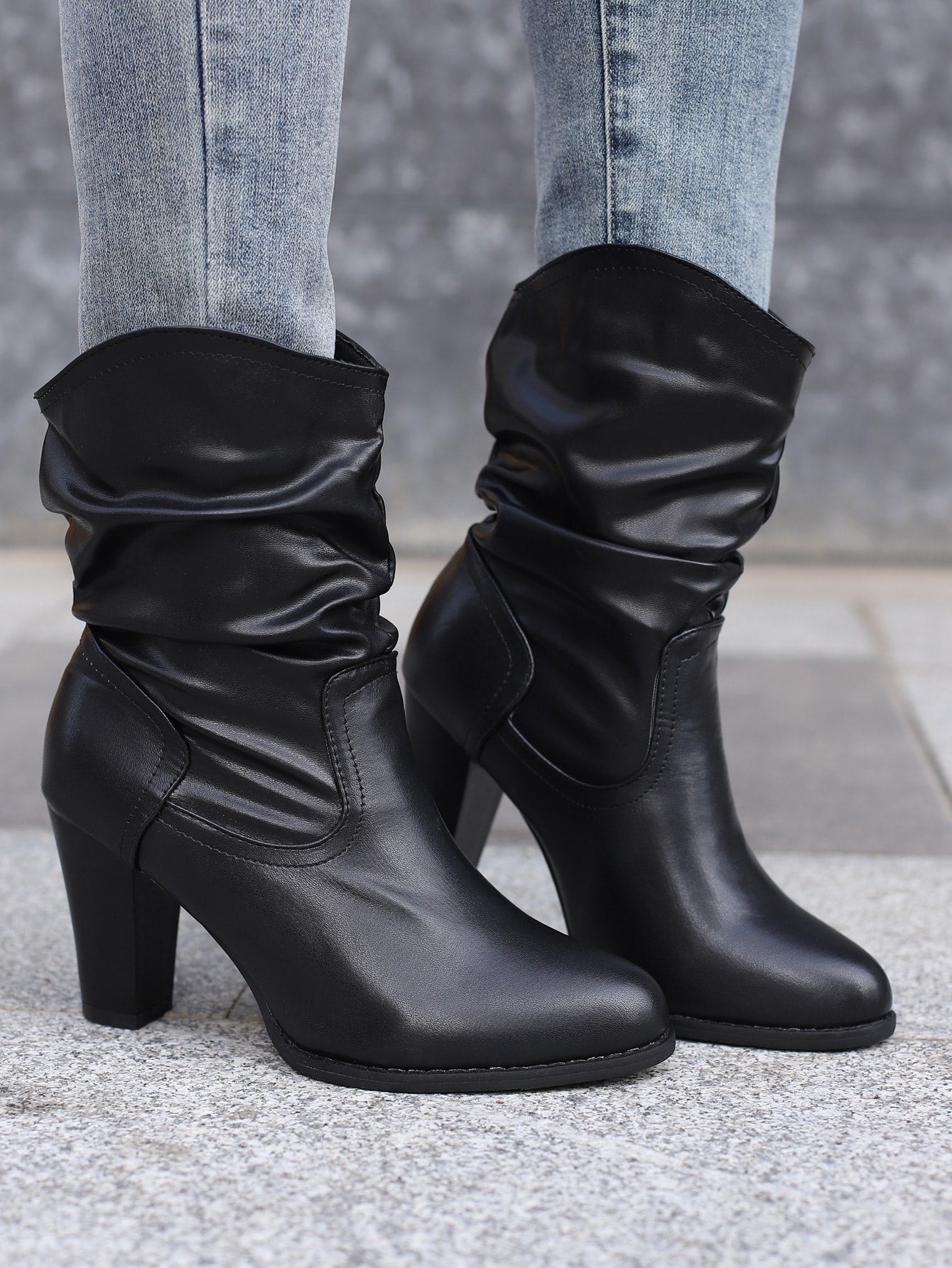 Minimalist Cone Heeled Slouchy Boots