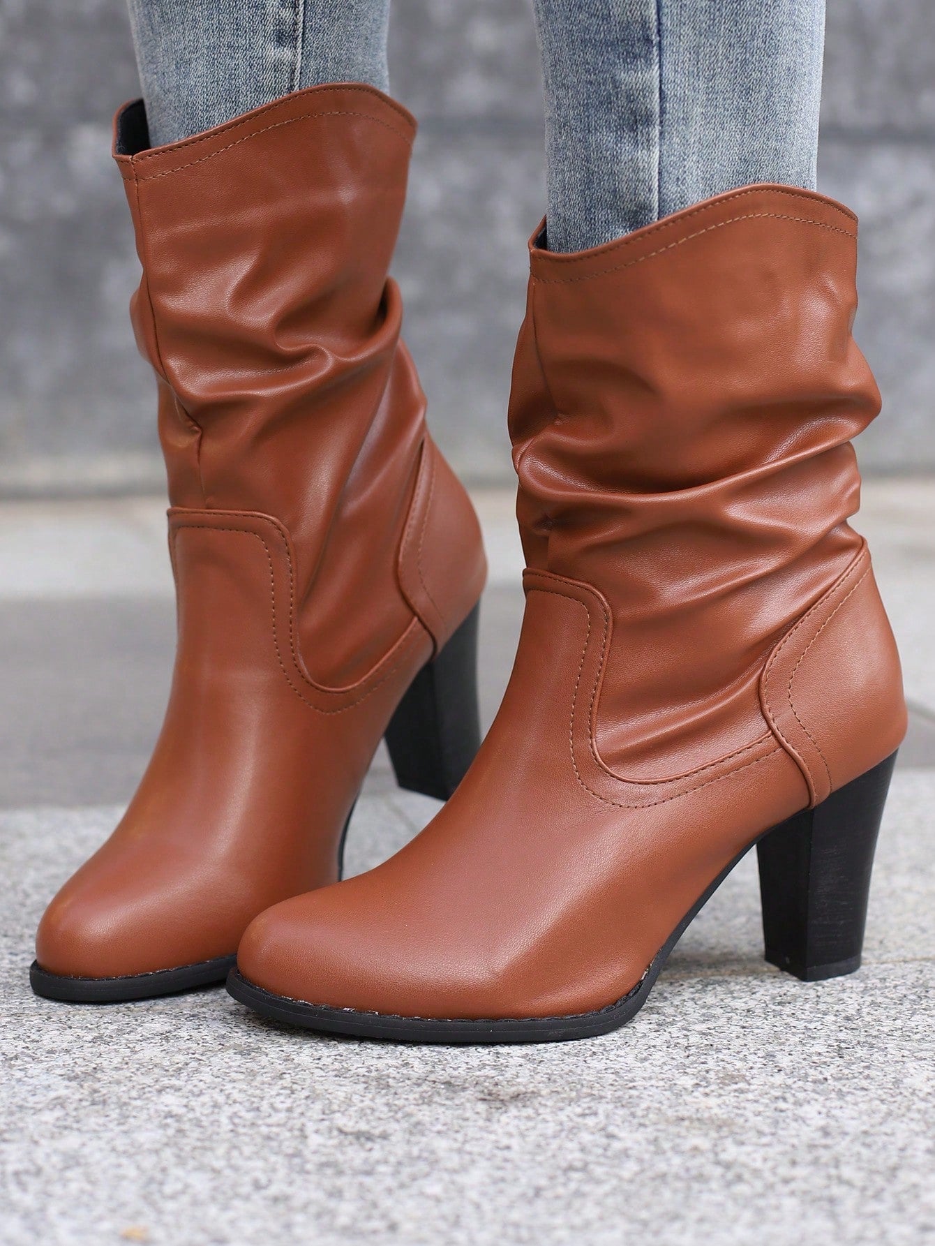 Minimalist Cone Heeled Slouchy Boots
