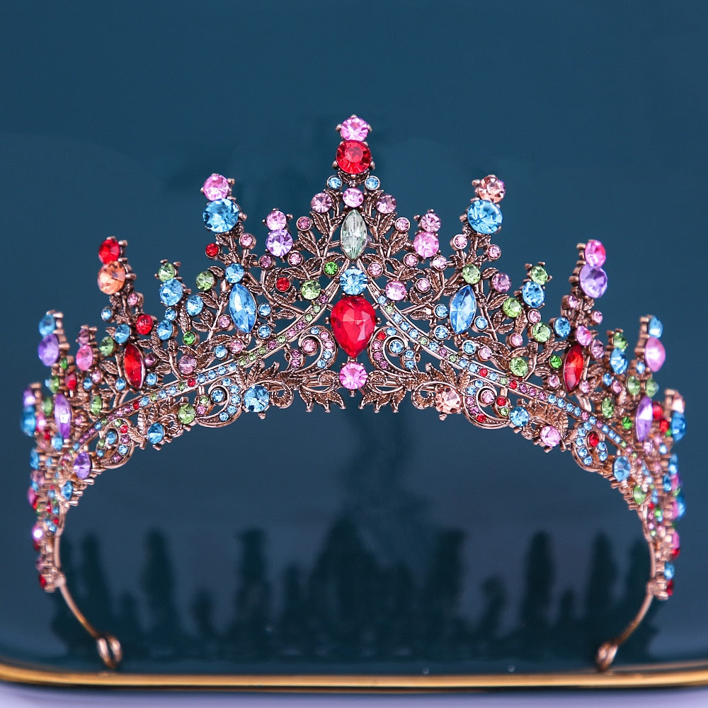 KMVEXO 2023 Vintage Princess Colorful Crystal Rhinestone Stone Crown Wedding Ti