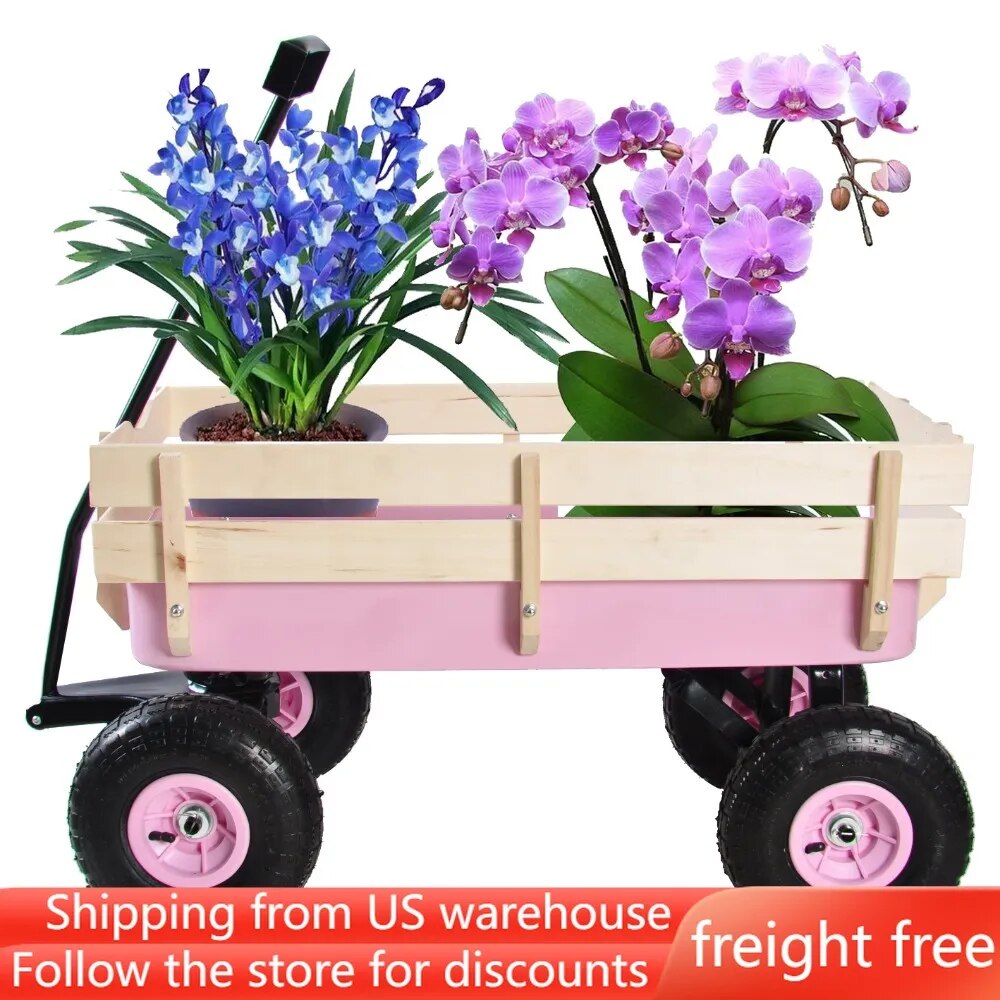 Outdoor Wagon Cart for Kids - Beach Wagon Utility Cart With Air Tires - Pink Ca image 1