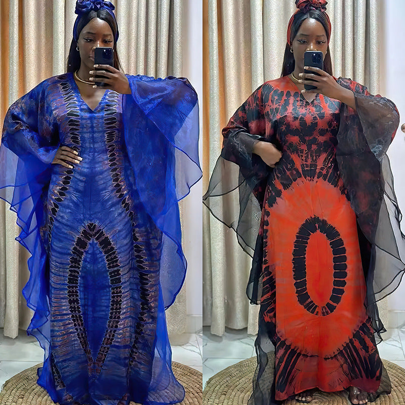 Bohemian Ethnic Kaftan Women African Print Dresses Evening Gown Mesh Party Robe image 11