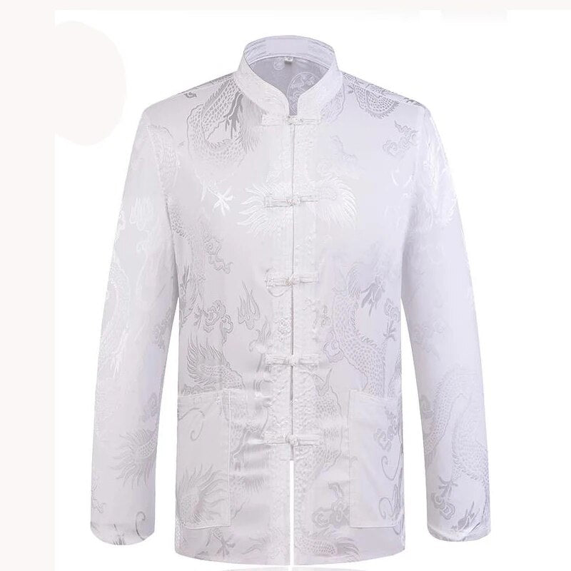 Brand Designer Chinese Traditional Men's Satin Mandarin Collar Dragon Silk Tang image 19