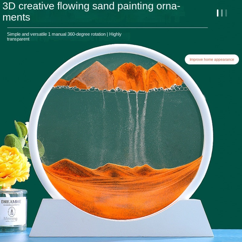 7/12inch Creative 3D Glass Sandscape in Motion Hourglass Moving Sand Frame Art image 6