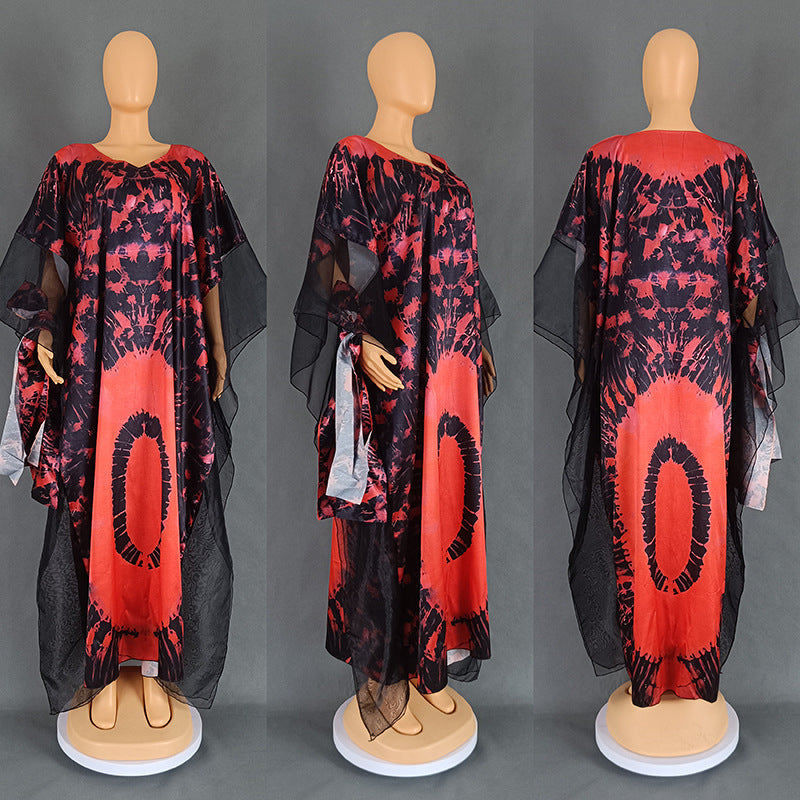 Bohemian Ethnic Kaftan Women African Print Dresses Evening Gown Mesh Party Robe image 8