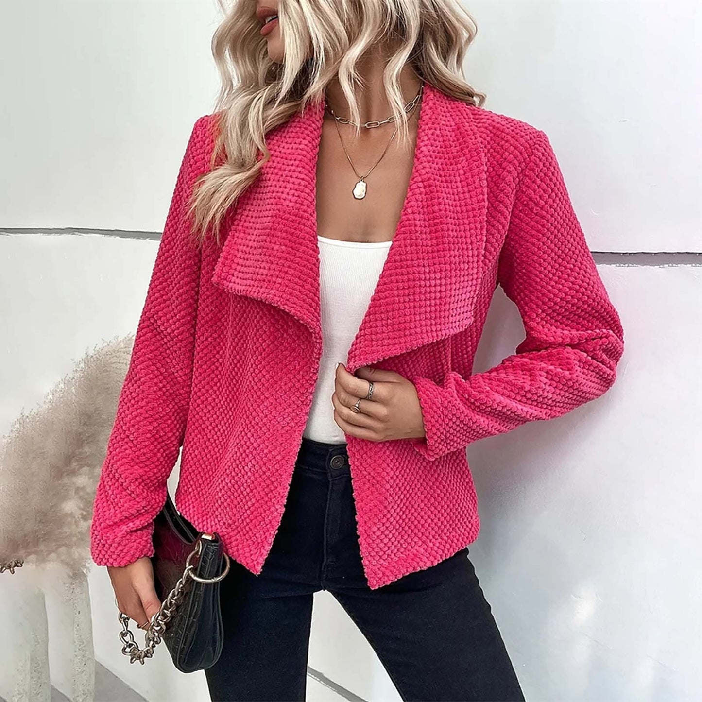 2023 European And American Autumn And Winter Lapel Solid Color Long Sleeved Sim image 4