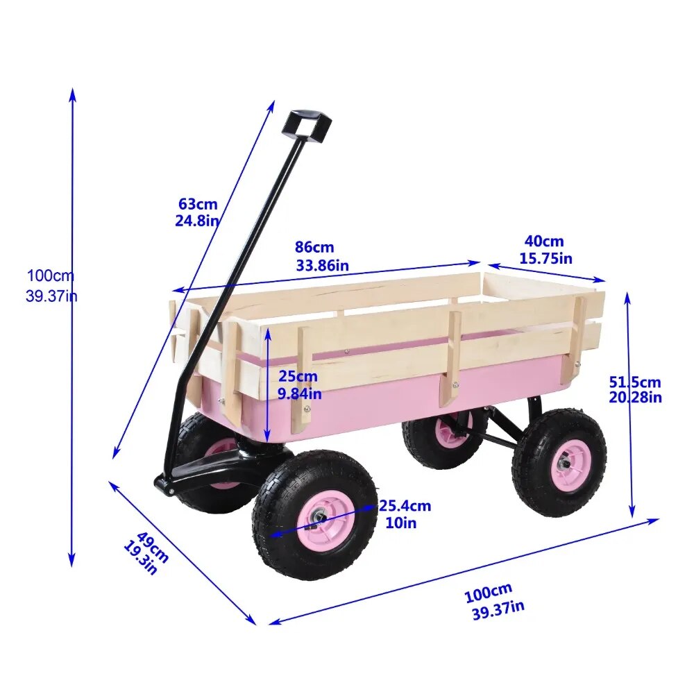 Outdoor Wagon Cart for Kids - Beach Wagon Utility Cart With Air Tires - Pink Ca image 5