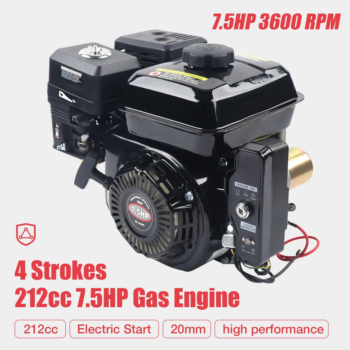 212CC 4-Stroke 7.5 HP Electric Start Horizontal Engine Go Kart Gas Engine Motor image 2