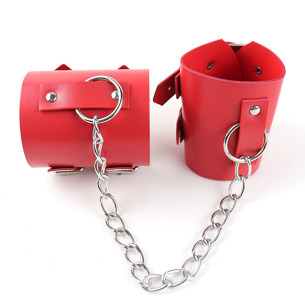 UYEE 2PCS Gorgeous Women Bracelet Luxury Faux Leather Punk Rivet Wristbands Adjustable BDSM Harness Bondage Belt Gothic Accessories