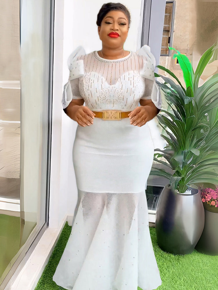Wedding Party White Dresses Dubai African Luxury Diamond Bodycon Maxi Robe Eleg image 4