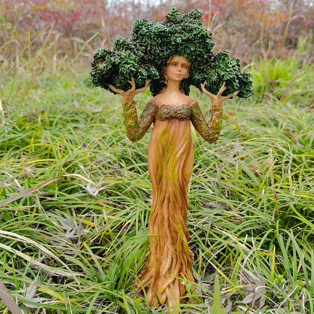 Forest Earth Goddess Statue Resin Tree God Art Sculpture Ornament Garden image 2