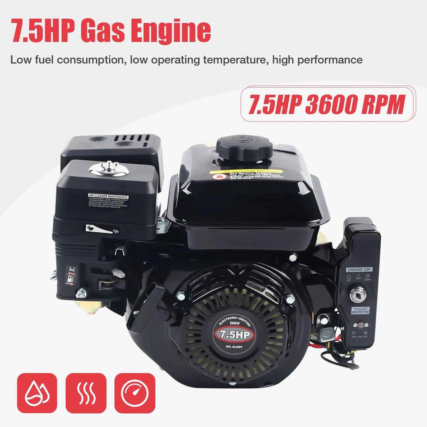 212CC 4-Stroke 7.5 HP Electric Start Horizontal Engine Go Kart Gas Engine Motor image 4