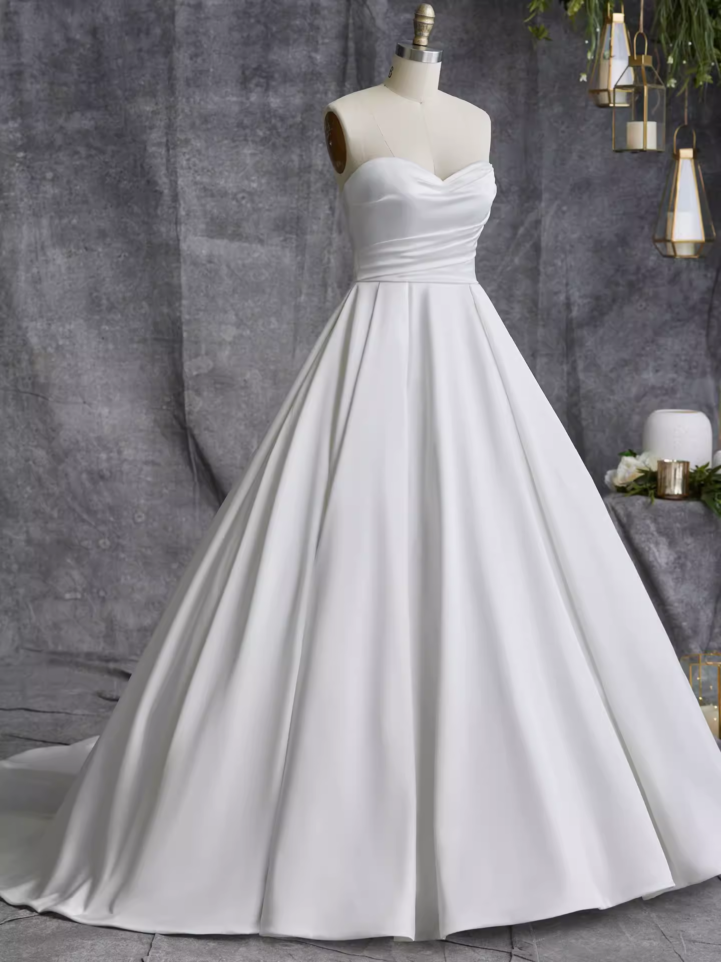 Stylish simple satin wedding dress Classic Ball gown White Wedding dress strapl image 1