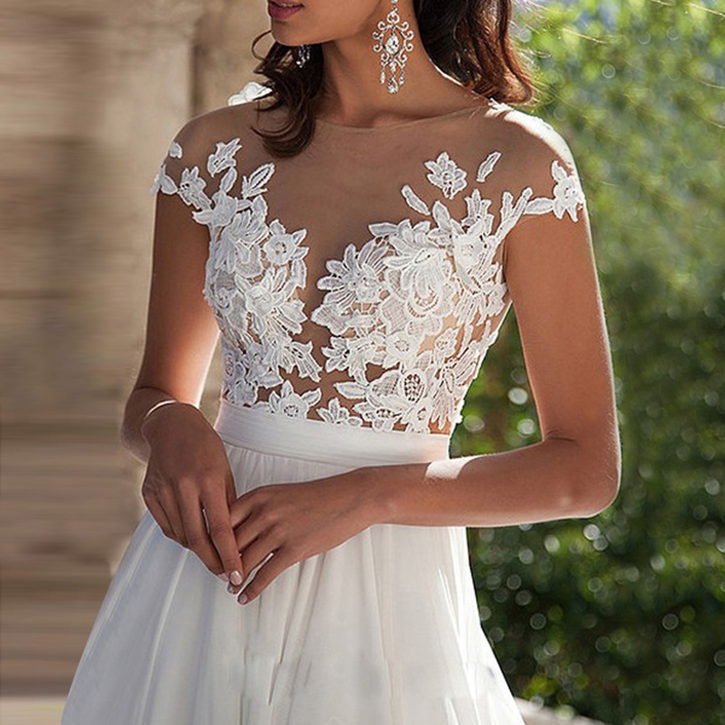 Elegant Women Wedding Party Long Dress Sexy Lace Chiffon V-Neck White Dress Hol image 5
