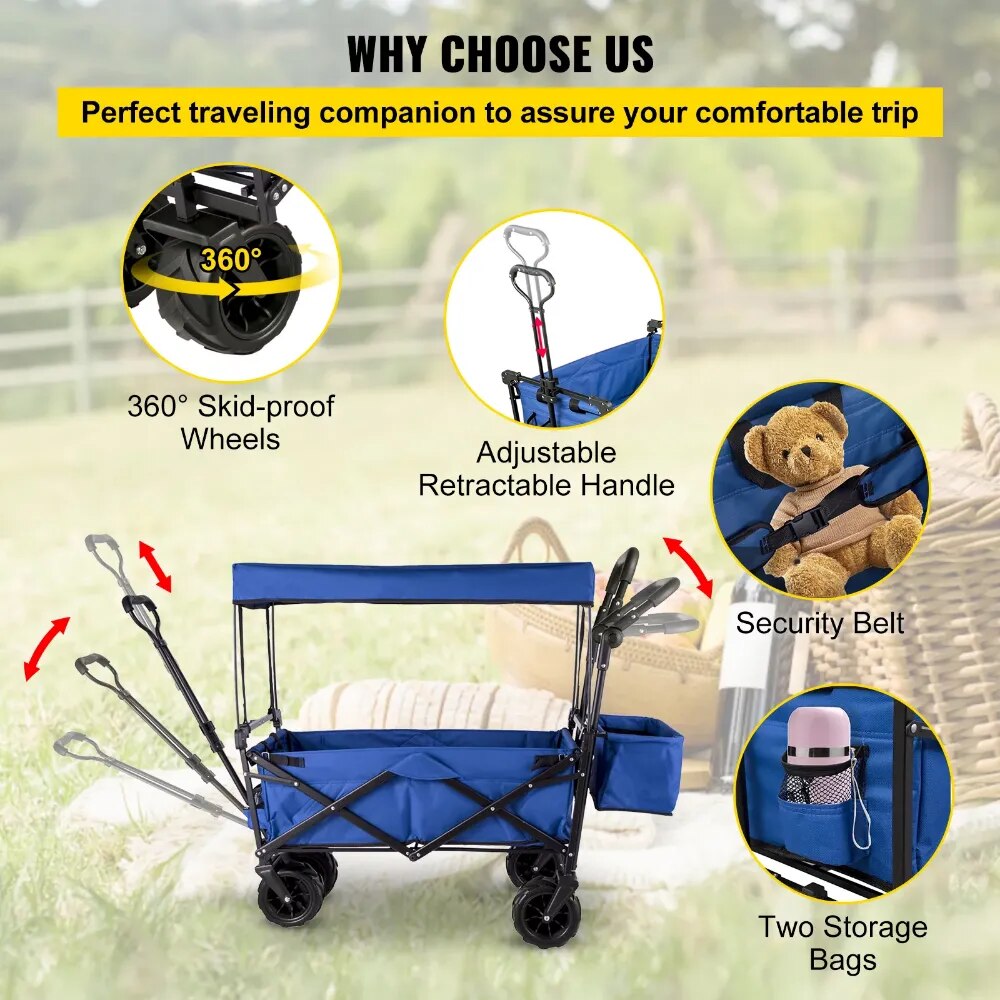 Camping carts, Foldable Wagon Cart Removable Canopy 600D Oxford Cloth,, Portabl image 4