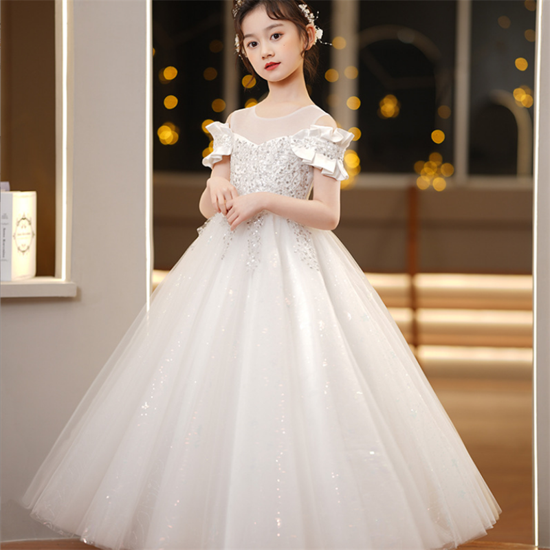 White Wedding Long Dresses for Girls Baby Lace Princess Dress Birthday Dress Ba image 5