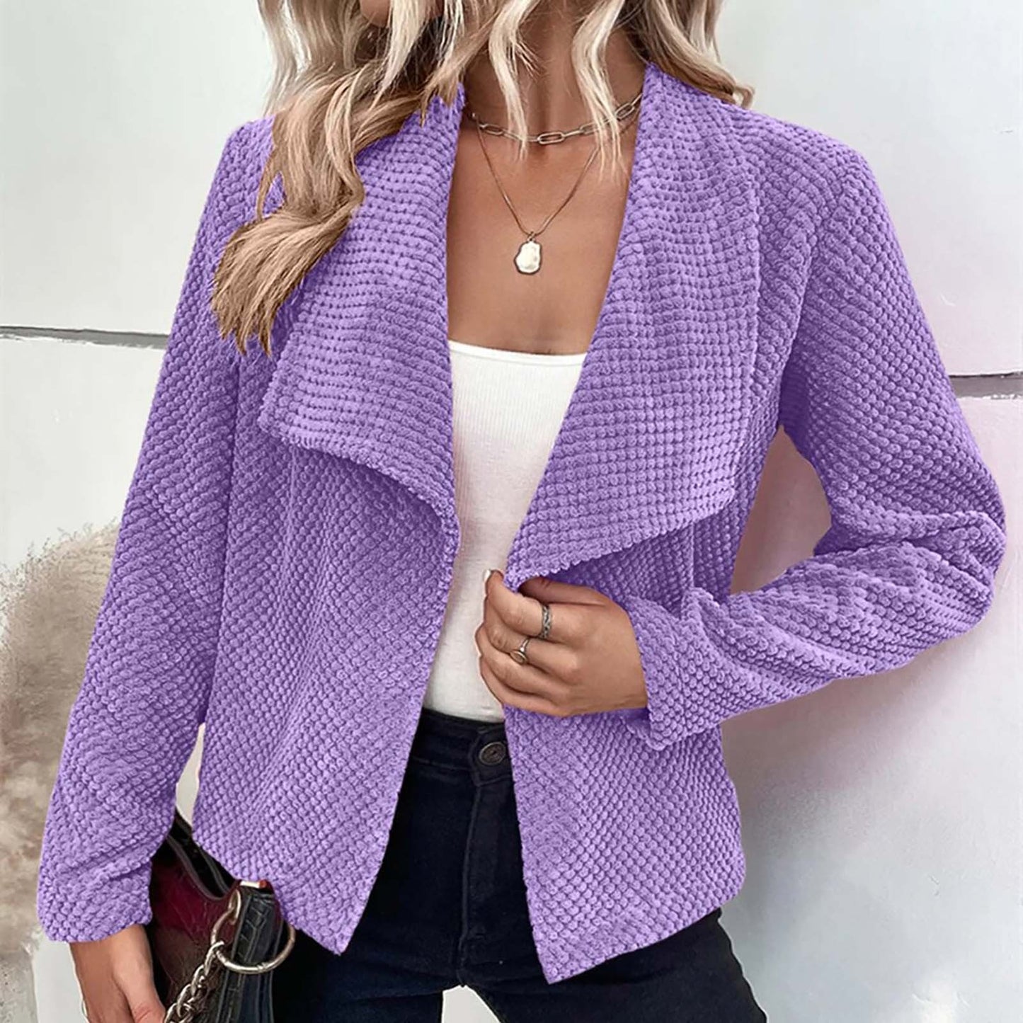 2023 European And American Autumn And Winter Lapel Solid Color Long Sleeved Sim image 3