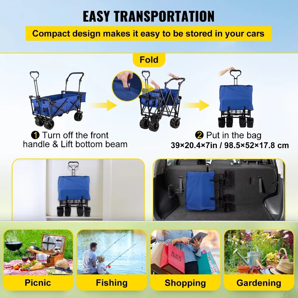 Camping carts, Foldable Wagon Cart Removable Canopy 600D Oxford Cloth,, Portabl image 5