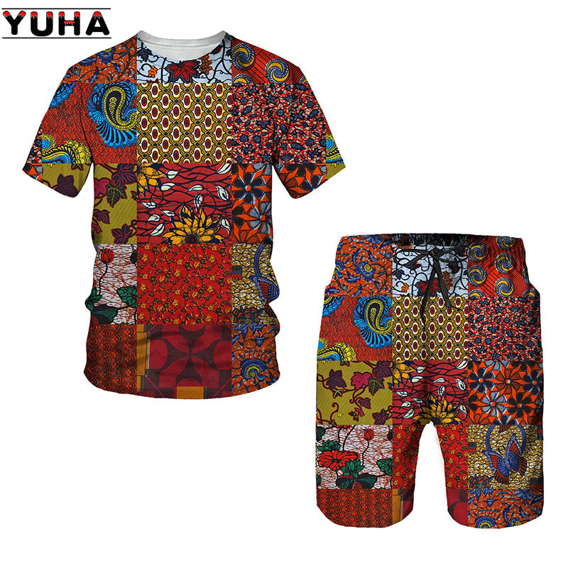 YUHA,African 3D Print Women's/Men's T-shirts Sets Africa Dashiki Men’s Tracksui