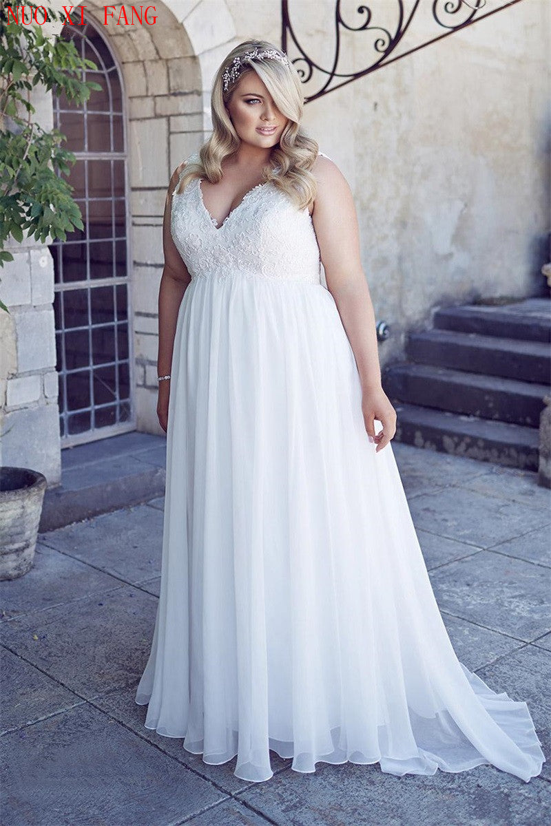 White Plus Size Chiffon Applique Lace Beach Wedding Dresses Pregnant Women Cors image 1