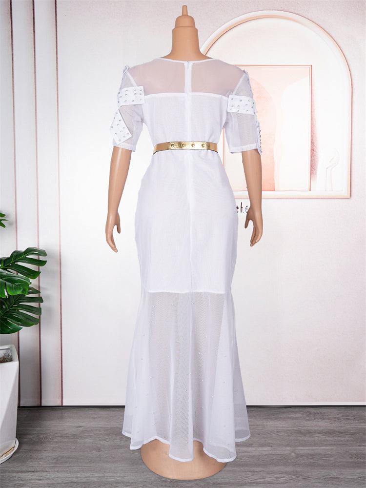 Wedding Party White Dresses Dubai African Luxury Diamond Bodycon Maxi Robe Eleg image 7