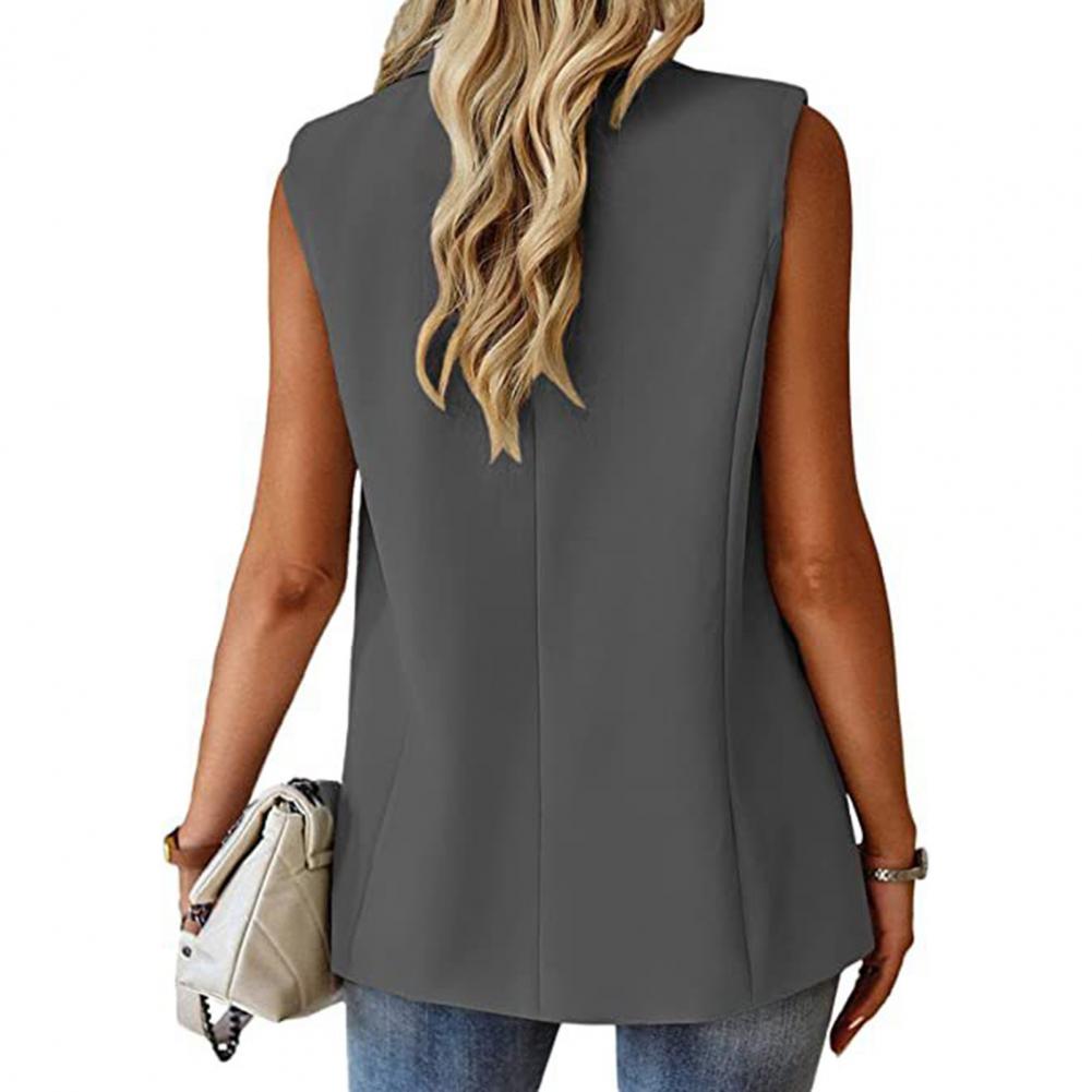 Lady Solid Color Coat Stylish Women's Sleeveless Lapel Single Button Mid Length image 0
