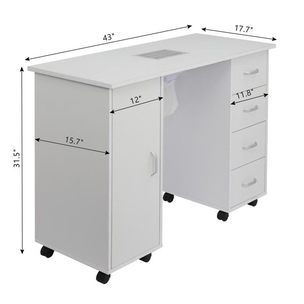 Portable nail table, nail art work table, single door 4 drawers with fan, locka image 5