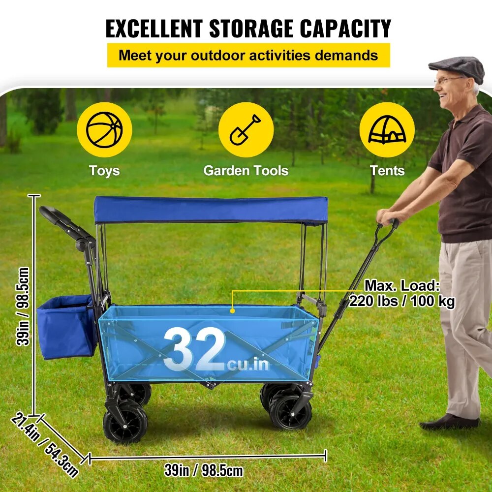 Camping carts, Foldable Wagon Cart Removable Canopy 600D Oxford Cloth,, Portabl image 3