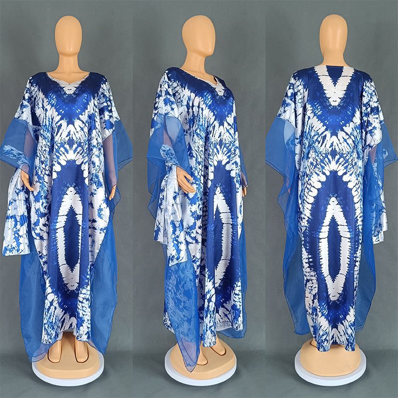 Bohemian Ethnic Kaftan Women African Print Dresses Evening Gown Mesh Party Robe image 6