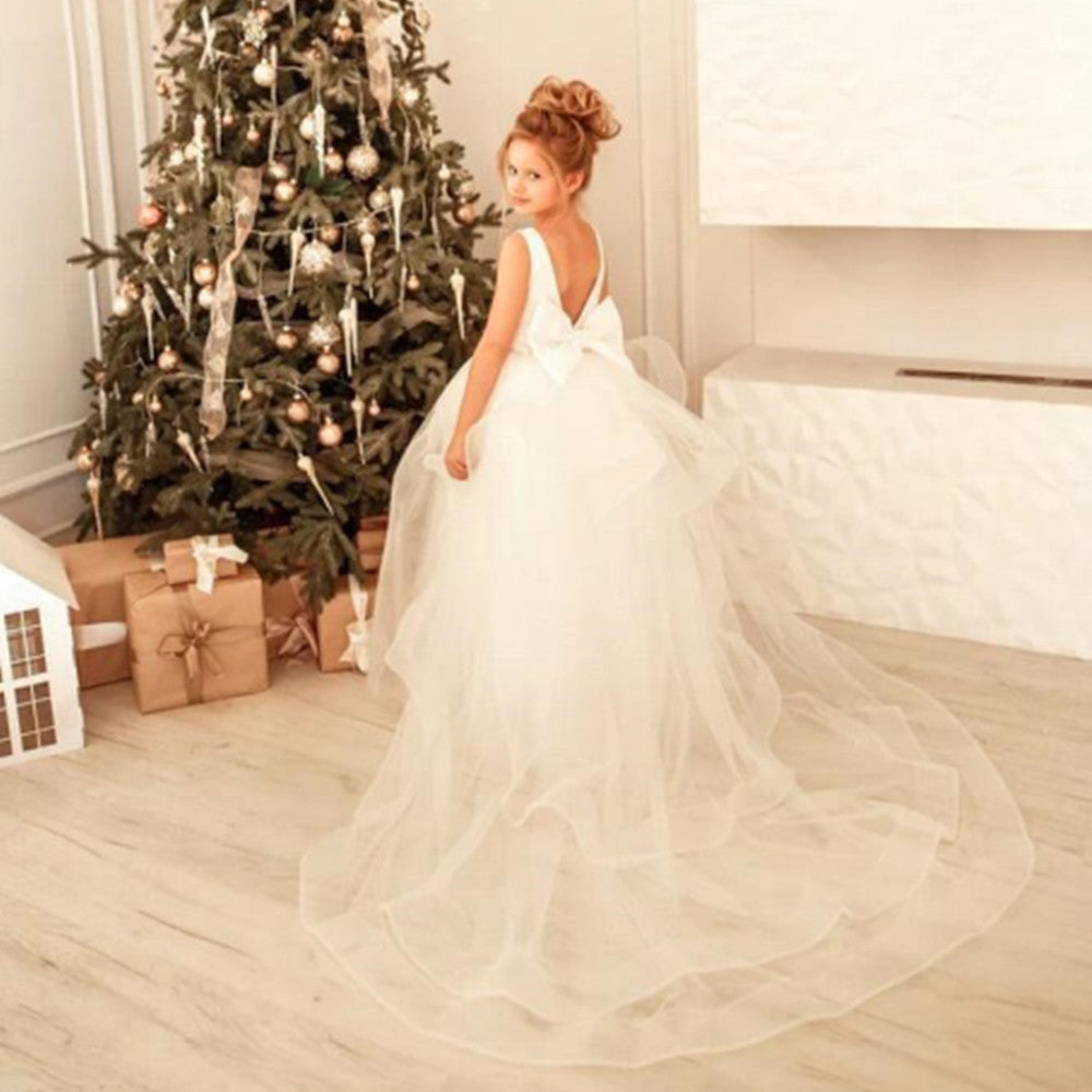 Ball Gown White Bridesmaid Dress Girls Wedding Party Flower Girl Dresses Kids P image 3